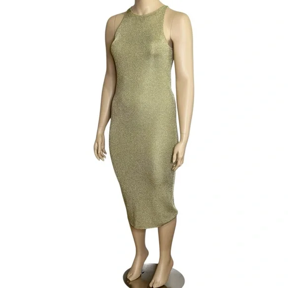 A.L.C. Ashley Knit Dress, Metallic Bright Gold, XL